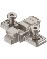 CLIP Montageplatte, kreuz, 3 mm, Zink, mit vormontierten Systemschrauben, HV: Langloch, vernickelt - Blum
