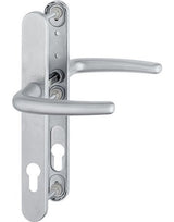 HOPPE Drückergarnitur Denver E1310Z/3346, Langschild, oval, Profilzylinder gelocht, Entfernung 92mm, Vierkant 8mm, Türstärke 67 - 72mm, Befestigungstechnik mit Stütznocken, grau, edelstahl matt
