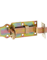 Schlossriegel, mit Befestigung Schließblech, gekröpft L120mm, St, ge, goldge., galvanisch verzinkt - Alberts
