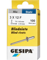 Blindniet Alu/Stahl Flachrundkopf Mini-Pack 3x12mm a 100Stück GESIPA